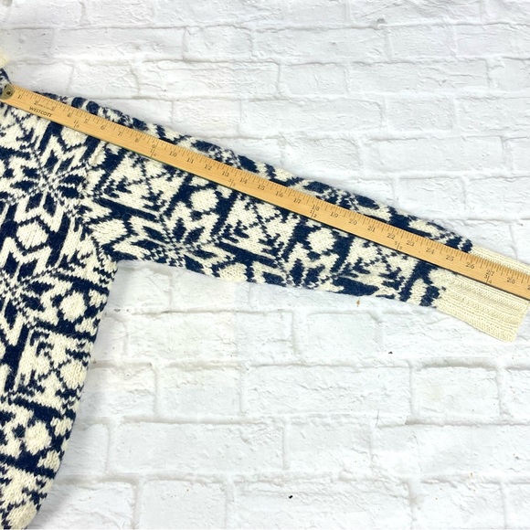 Vtg 90 Polo Country Snowflake Shawl Collar Hand Knit Wool Sweater M - Picture 7 of 10